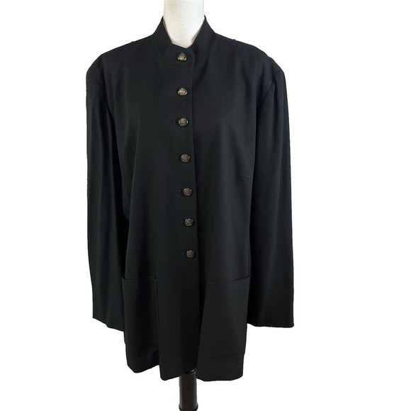 Lauren Ralph Lauren Blazer Jacket Plus sz 22W Black Wool Equestrian Polo Pockets - Picture 1 of 9
